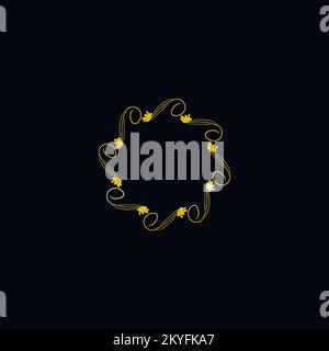 Decorative gold round border with floral element. Trendy vintage golden frame with modern ornament. Ethnic tribal rounded pattern in form of mandala Stock Vector