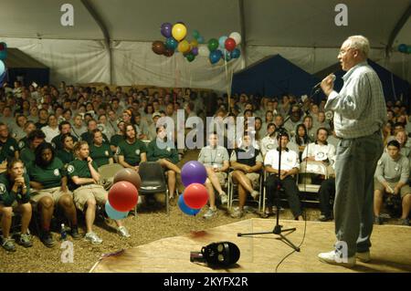 Hurricane Katrina, Waveland, Miss., April 21, 2006 - Senator Harris Wofford, (D-PA), addresses 500 AmeriCorps*NCCC members. This NCCC community meeting is the kickoff for the National and Global Youth Service Day event in Waveland and Bay St. Louis. George Armstrong/FEMA Stock Photo