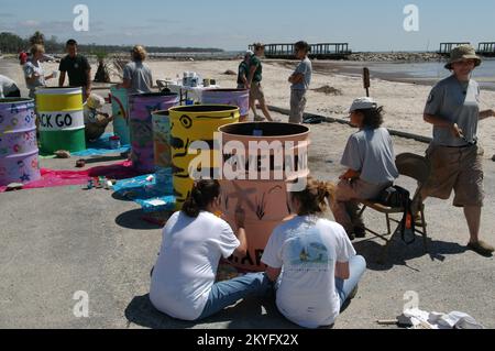 Hurricane Katrina, Waveland, Miss., April 22, 2006 - The annual trash can painting contest returns to Waveland. AmeriCorps*NCCC works with Waveland's Coleman Avenue Coalition on this children's event during National & Global Youth Service Day today. George Armstrong/FEMA Stock Photo