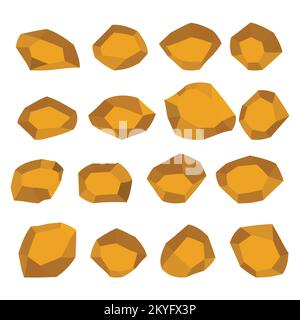 Cartoon stones. Rock stone isometric set. Yellow boulders, natural building block shapes, wall stones. 3d flat isolated illustration. Vector Stock Vector