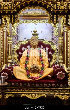 A life-like statue of ISKCON founder Bhaktivedanta Swami Prabhupada at ...