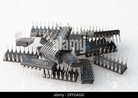 Radio components microchips on white background.  Stock Photo
