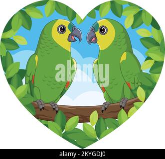 Cartoon Green Parrots Lovely Couple Stock Vector