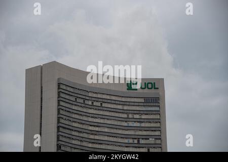 Singapore, Singapore  30 August 2022,  The brand logo of 'UOL Group Limited' on the facade of a building in Singapore Stock Photo