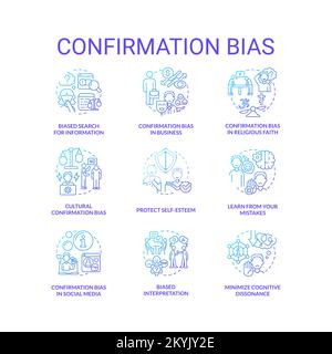 Confirmation bias blue gradient concept icons set Stock Vector