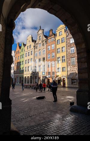 City of Gdansk in Poland, arched view to the Old Town from the Green Gate. Stock Photo
