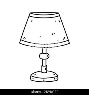 Table lamp with lampshade isolated on white background. Interior item for bedroom, living room. Vector hand-drawn doodle illustration. Perfect for decorations, logo, various designs. Stock Vector