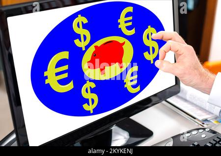Saving money concept shown on a computer screen Stock Photo