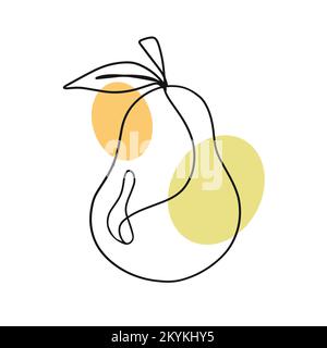Pear One line organic drawing, fruit logo design Stock Vector