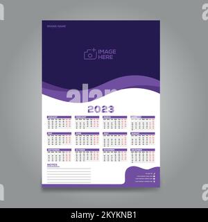 1-page Wall calendar design for 2023. Vector design print-ready template. Stock Vector