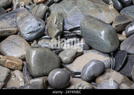 Sea pebbles close up background, copy space Stock Photo
