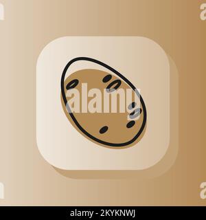 3d square button potato on outline icon. Flat symbol sign vector illustration isolated on a brown background. Healthy nutrition concept Stock Vector