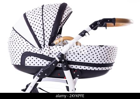 Modern baby stroller with bassinet and car seat isolated on a white background Stock Photo