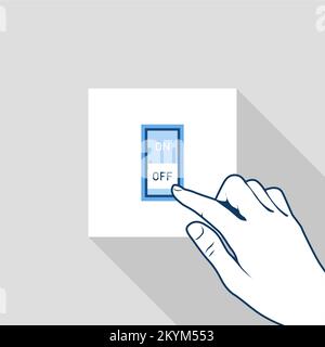 Hand switching off lights, saving energy and energy efficiency, finger turns off the lights, vector Stock Vector