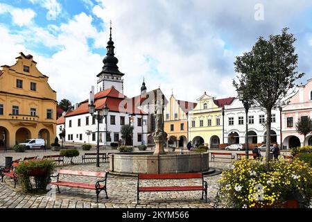 Square Important Building Masaryk Square in Pelhrimov. In the architecture of the square and its ...