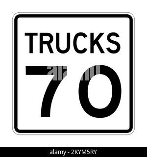 Trucks speed limit 70 road sign in USA Stock Photo