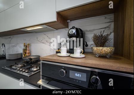 White and black modern luxury kitchen details Stock Photo