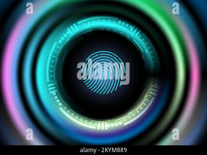 Abstract security concept. Fingerprint on futuristic technology background. Vector illustration. Stock Vector