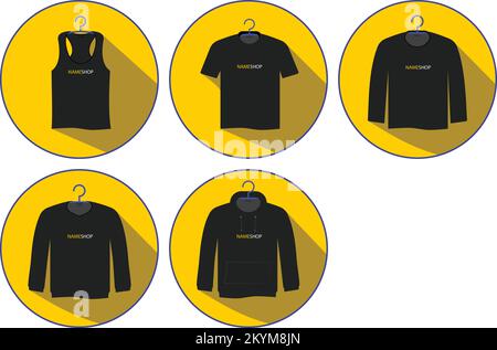 Unique and unified icons for your online shop or instagram story highlight  • Hoodie icon • Long sleeve icon • Sweatshirt icon • Tank top icon T-shirt Stock Vector
