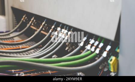 PLC Control panel with wiring Stock Photo