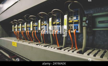 PLC Control panel with wiring Stock Photo