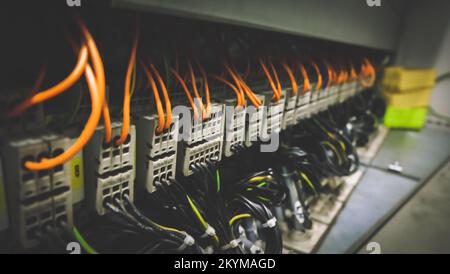 PLC Control panel with wiring Stock Photo