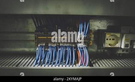 PLC Control panel with wiring Stock Photo