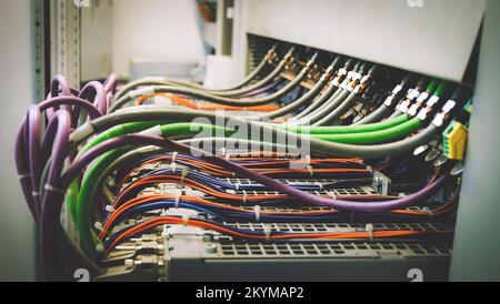 PLC Control panel with wiring Stock Photo