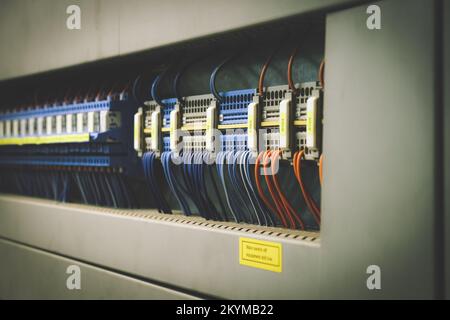 PLC Control panel with wiring Stock Photo