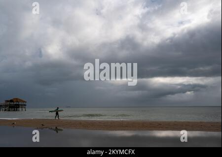 Cocoa Beach, Florida, USA.Surfers on the beach Stock Photo