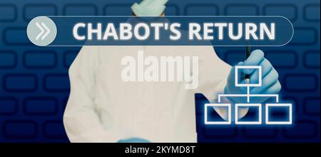 Conceptual caption Chabot's Return. Word Written on the come back of conversation via auditory or textual method Stock Photo