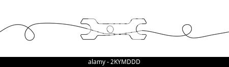 Wrench in continuous line drawing style. Line art of wrench icon. Vector illustration. Abstract background Stock Vector