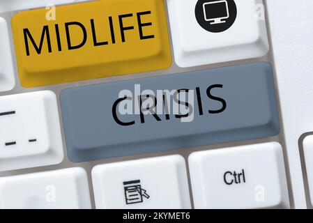 Sign displaying Midlife Crisis. Internet Concept Software development technique Decomposing an application Stock Photo