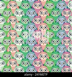 Cute multicolored owls and flowers in cartoon style, childish seamless pattern, newborn. Creative childish background for fabric, textile or wrapping Stock Vector