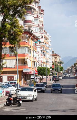 Alanya, Turkey-circa Oct, 2020: The central part of the city of Alanya with modern residential buildings and roads. Turkey Stock Photo