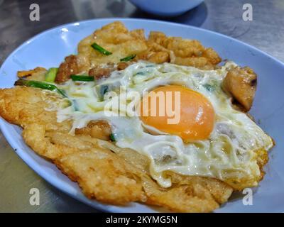 fried noodle with chicken meat and egg, Thai food, Chinese food Stock ...