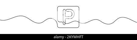 Parking sign in continuous line drawing style. Line art of parking symbol. Vector illustration. Abstract background Stock Vector