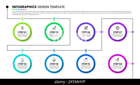Infographic template with icons and 8 options or steps. Timeline. Can be used for workflow layout, diagram, banner, webdesign. Vector illustration Stock Vector