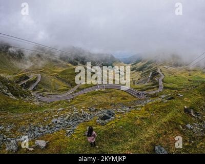A view of the Transfagaras mountain road in the Fagaras mountains in Romania Stock Photo