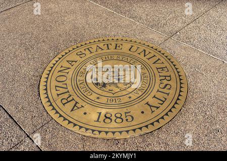 Phoenix, AZ - Nov. 12, 2022: Arizona State University's official seal is the official seal of the state of Arizona with the words 'Arizona State Unive Stock Photo