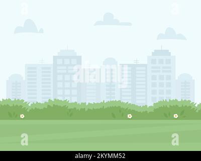 Nature scene with cityscape background. Daytime public park in urban landscape. Flat vector illustration Stock Vector