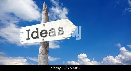 Ideas - wooden signpost with one arrow Stock Photo