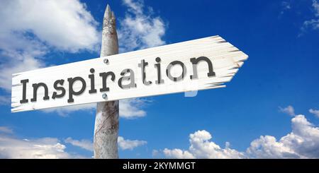 Inspiration - wooden signpost with one arrow Stock Photo