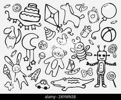 Children Toys doodle icon set. isolated toys. Stock Vector