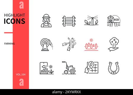 Ecological farming - modern line design style icons set Stock Vector