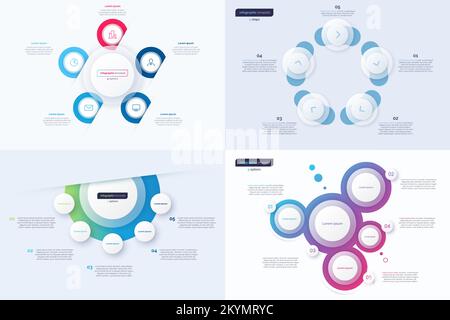 Set of five option circle infographic design templates. Vector illustration Stock Vector