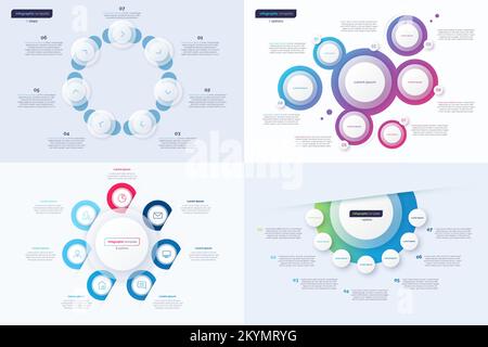 Set of seven option circle infographic design templates. Vector illustration Stock Vector
