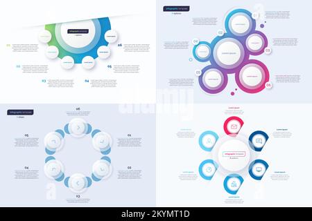 Set of six option circle infographic design templates. Vector illustration Stock Vector