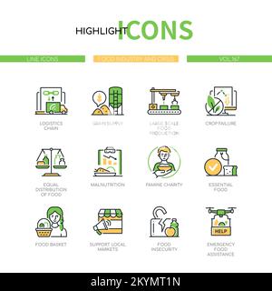 Food industry and crisis - line design style icons set Stock Vector
