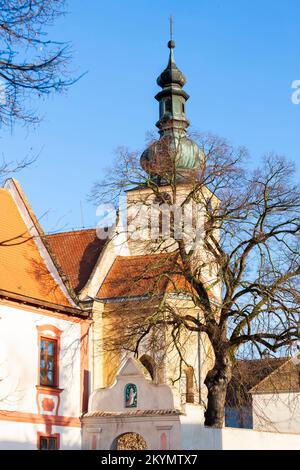 church of Saint  Sigismond and palace in Popice, Znojmo region, Czech Republic Stock Photo